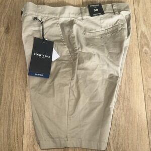 Kenneth Cole Men's Slim Fit Chino Shorts‎ Cotton Stretch Size 30, 8" Khaki NEW